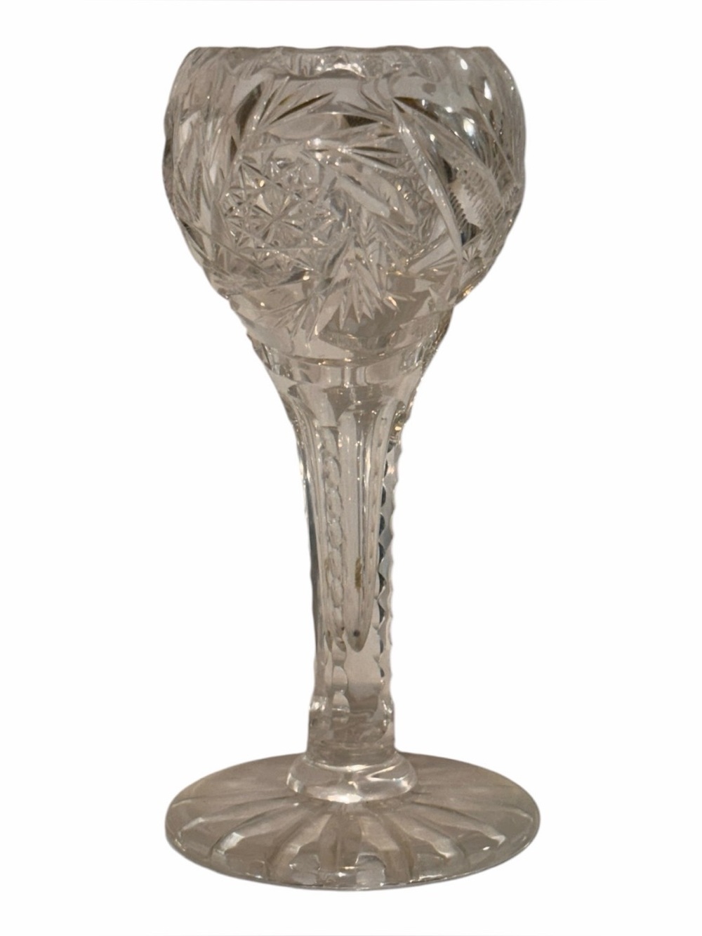 Antique ABP American Brilliant Cut Glass Chalice Bud Vase Tulip Hobstar Fan 8"